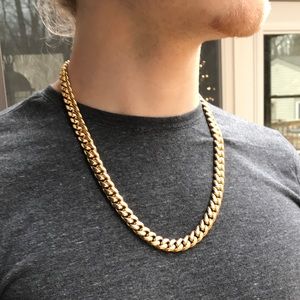 12mm Gold Chain Polished 18k Cuban Link Curb Chain
